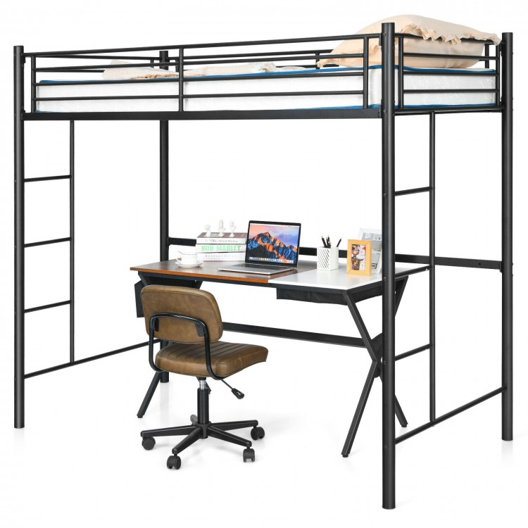 Twin Loft Bed Frame with 2 Ladders Full-length Guardrail - Gallery View 4 of 11
