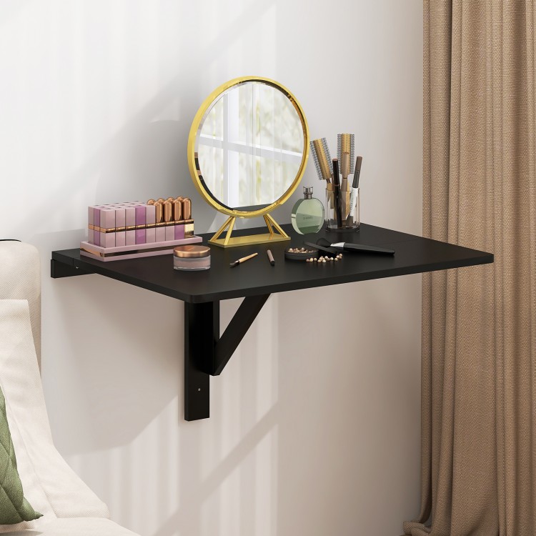 Black wall-mounted drop-leaf table with rounded edges, perfect for saving space in any room or as a multifunctional.