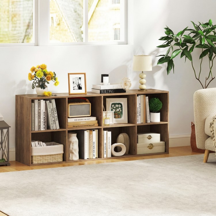 8-cube bookshelf in natural finish, featuring organized storage compartments for books and decor in a stylish living.