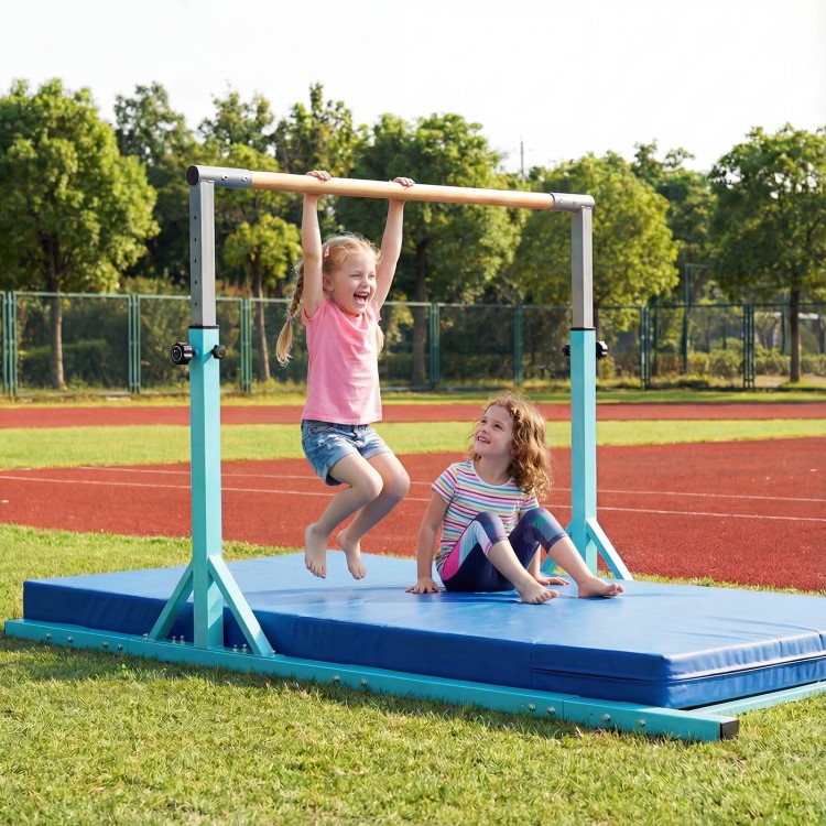 Children practicing on the 8 FT double horizontal bars with adjustable heights, suitable for home gyms and schools.