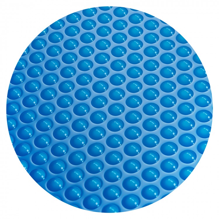Close-up of the blue bubble design of an 8-foot round solar pool cover, made from durable PE material for effective.