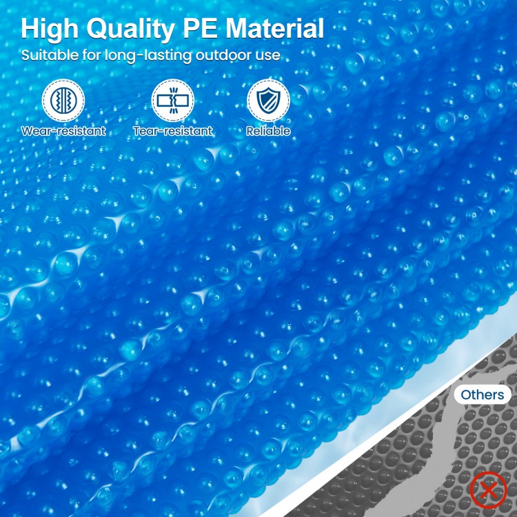 Close-up of the 8 feet round solar pool cover made from durable PE material, designed for effective heat retention and.