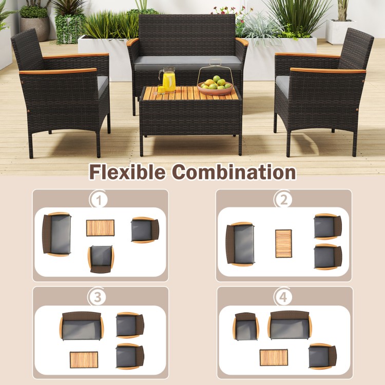 Flexible arrangement of the 8 Piece Patio Wicker Sofa Set, showcasing two loveseats and a coffee table, ideal for.