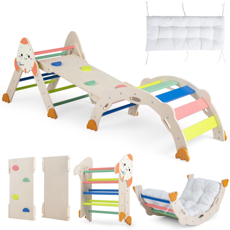 Multicolor 8-in-1 foldable climbing toys for toddlers featuring a balance bridge, designed for indoor play and skill development.