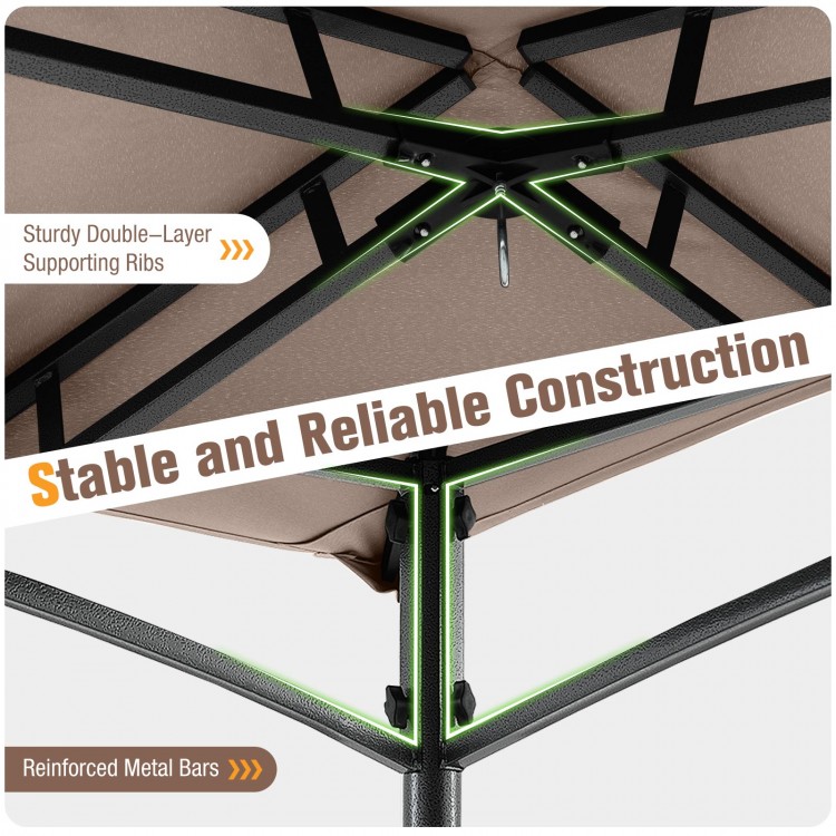 Stable metal frame of the 8 x 5 feet grill gazebo showcasing double-layer supporting ribs for enhanced durability.