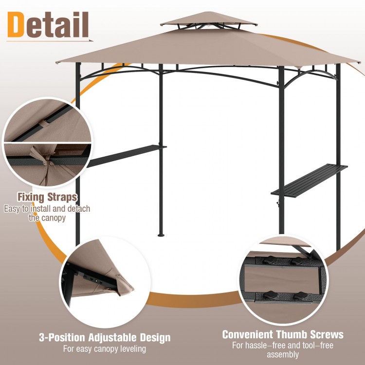 Detail view of the 8 x 5 feet grill gazebo showcasing the adjustable canopy and convenient thumb screws for easy.