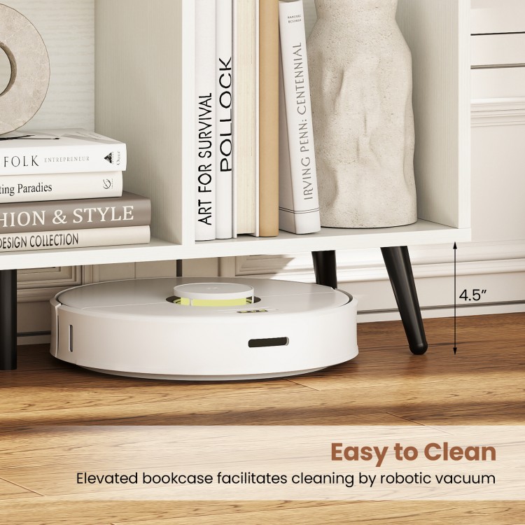 8-cube bookcase with tapered metal legs, elevated 4.5" for easy cleaning and stability, perfect for storage and.