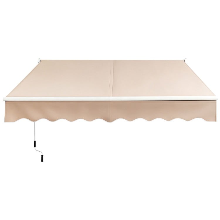 Retractable 8FT × 6.5FT beige patio sun awning features a long hand crank for easy opening and closing, perfect for outdoor use.