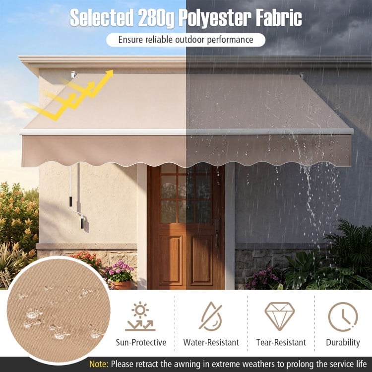 Retractable 8FT × 6.5FT aluminum patio sun awning in beige, featuring durable polyester for sun protection and easy installation.