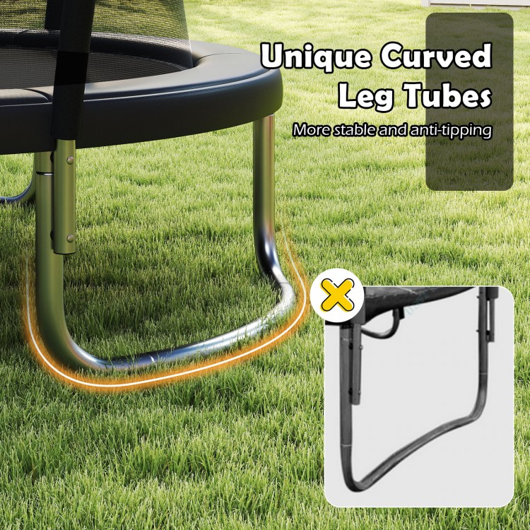 Curved leg tubes of the 8FT outdoor trampoline enhance stability and anti-tipping for safe bouncing fun.