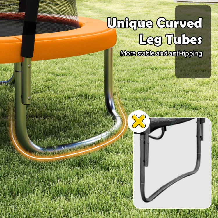 Curved leg tubes of the 8FT outdoor trampoline enhance stability and anti-tipping for safe bouncing fun.