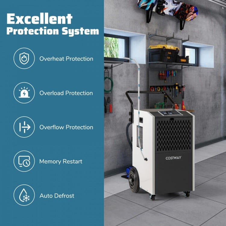 154 Pints commercial dehumidifier with pump, featuring an excellent protection system for large spaces up to 7000 sq.ft.