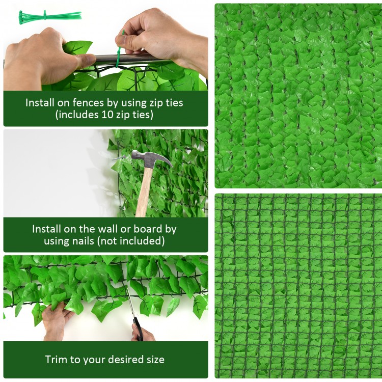 Artificial ivy privacy fence measuring 118 x 39 inches, featuring dense leaves for decoration and privacy, easy to.
