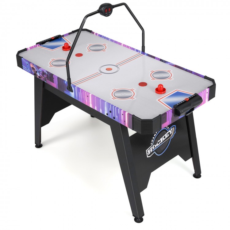 56-inch air hockey table with LED scoreboard, sturdy design, and powerful 12V motor for enhanced gameplay experience.