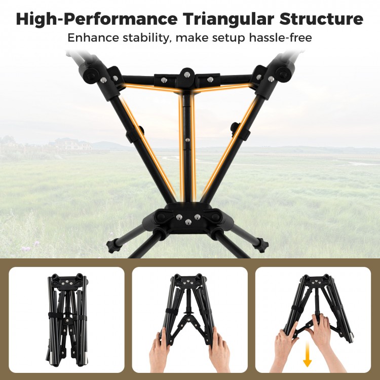 Portable camping chair's high-performance triangular structure enhances stability for easy setup and hassle-free use.