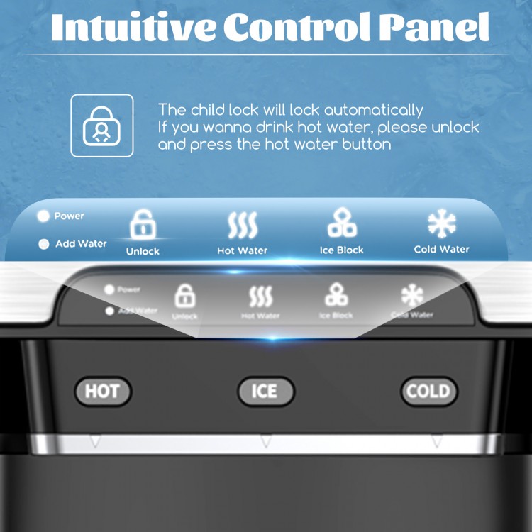 Intuitive control panel of the 3-in-1 ice maker with hot, cold, and ice settings for convenient beverage options.