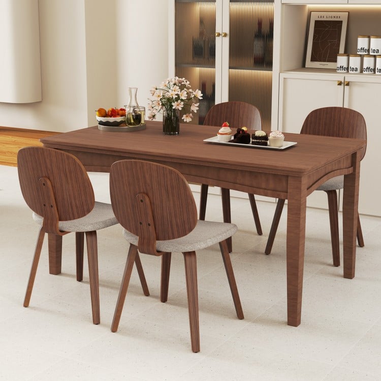 Wooden dining chair set of 2 with bentwood frame and padded seats in walnut, perfect for dining rooms or kitchens.