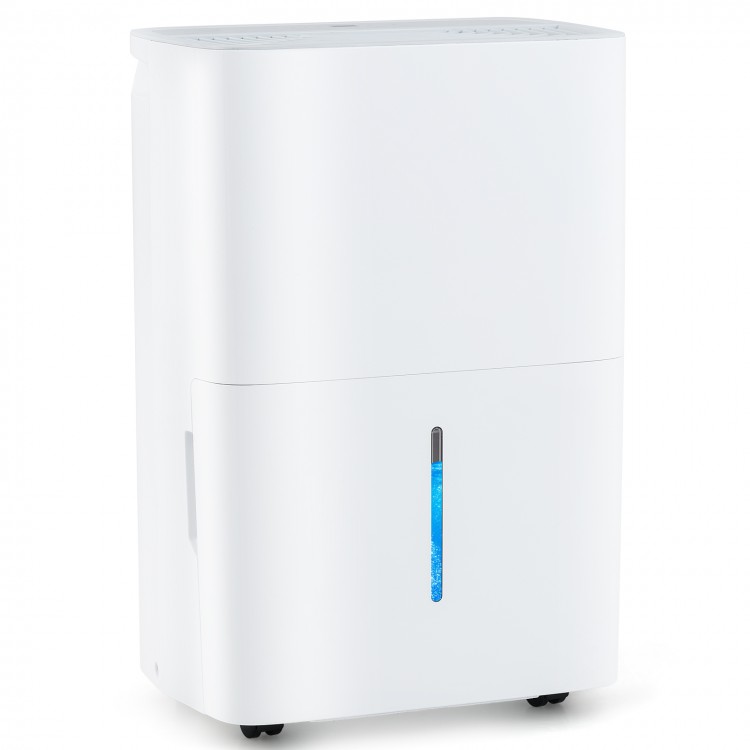 94.5 Pints dehumidifier in white with LED display, 24-hour timer, and large water tank for efficient humidity control.