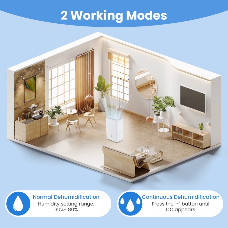 94.5 pints dehumidifier in a modern living room, featuring LED display and two working modes for customized humidity.