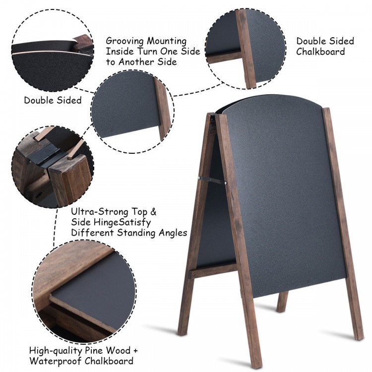 Double-sided 40-inch wood A-frame chalkboard with a curved top, perfect for sidewalk signage and event announcements.