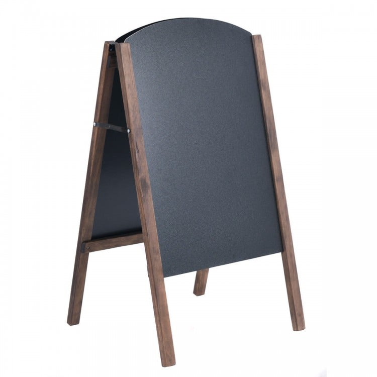 Double-sided 40-inch wood A-frame chalkboard with a black surface, ideal for sidewalk signage and event announcements.