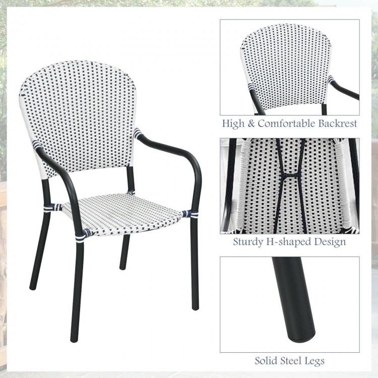 Set of 4 Patio Rattan Stackable Dining Chair with  Armrest for Garden - Gallery View 11 of 12