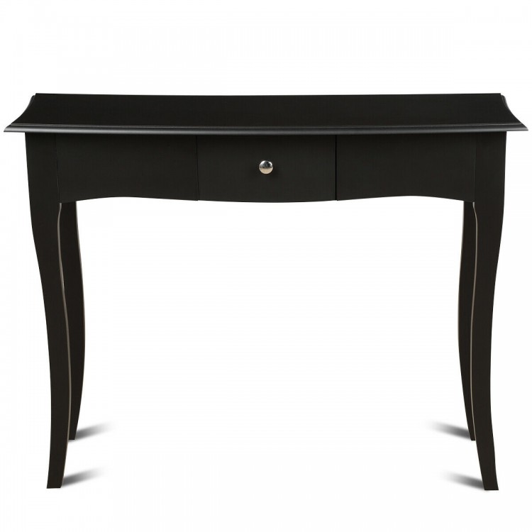 Elegant black console table with a storage drawer, crafted from acacia wood and MDF, perfect for hallway or living room.