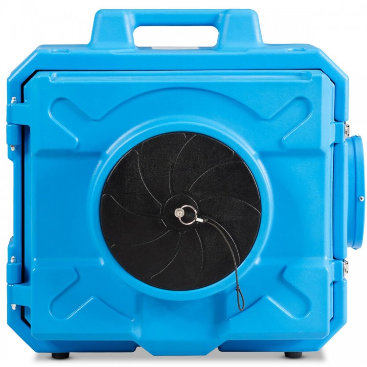 Industrial air scrubber in blue with durable PPT housing and removable dust cover for optimal dust isolation and.