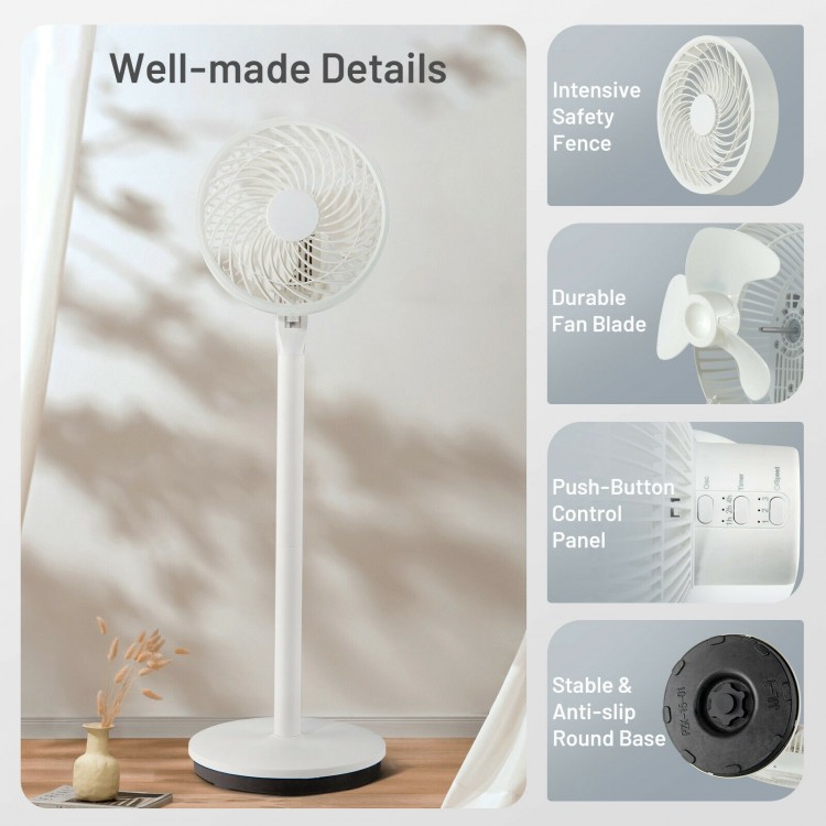Detail view of the 9-inch portable oscillating pedestal fan in white, highlighting the push-button control panel for.