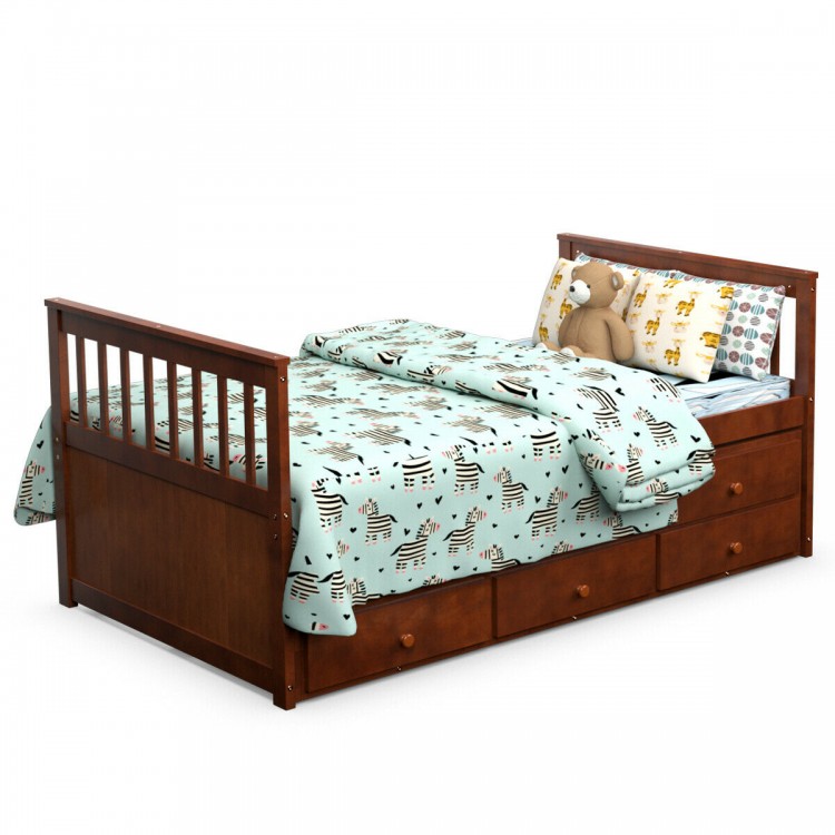 Twin Captains Bed With Trundle And 3 Storage Drawers Costway 