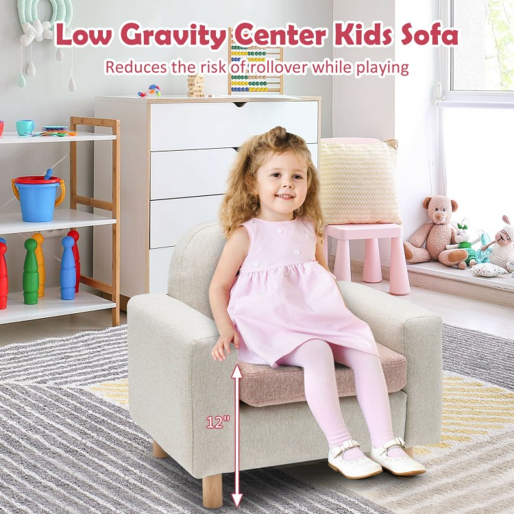 Kids Sofa with Armrest and Thick Cushion-PinkCostway Gallery View 9 of 12
