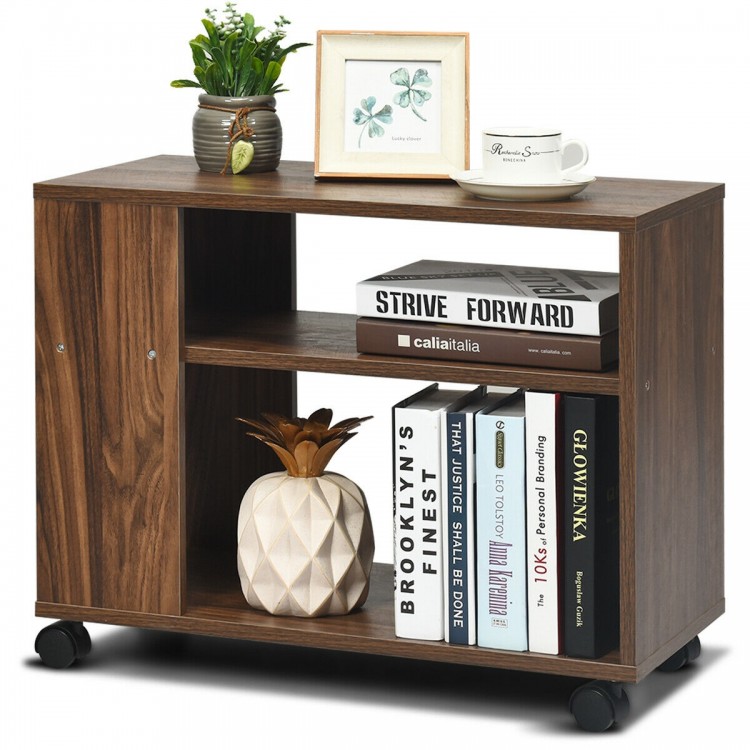 3-tier side table with wheels, featuring a wide tabletop for easy access to books and decor, ideal for any room.