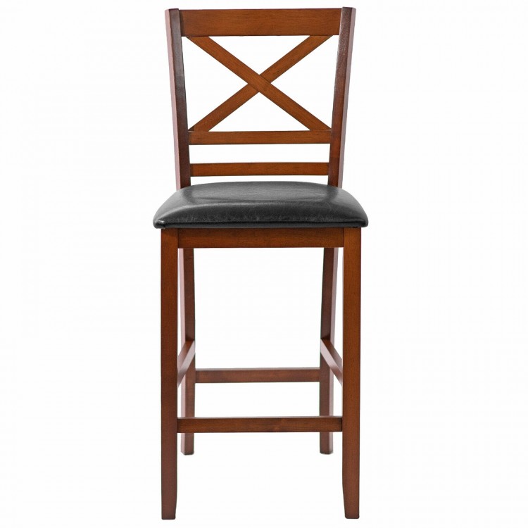 Counter height bar stool with PU leather seat and wooden frame, perfect for kitchen or dining room use.