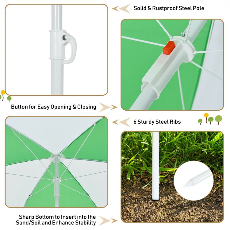 Close-up of the umbrella's rustproof steel pole and sturdy ribs, designed for the 3-in-1 kids picnic table.