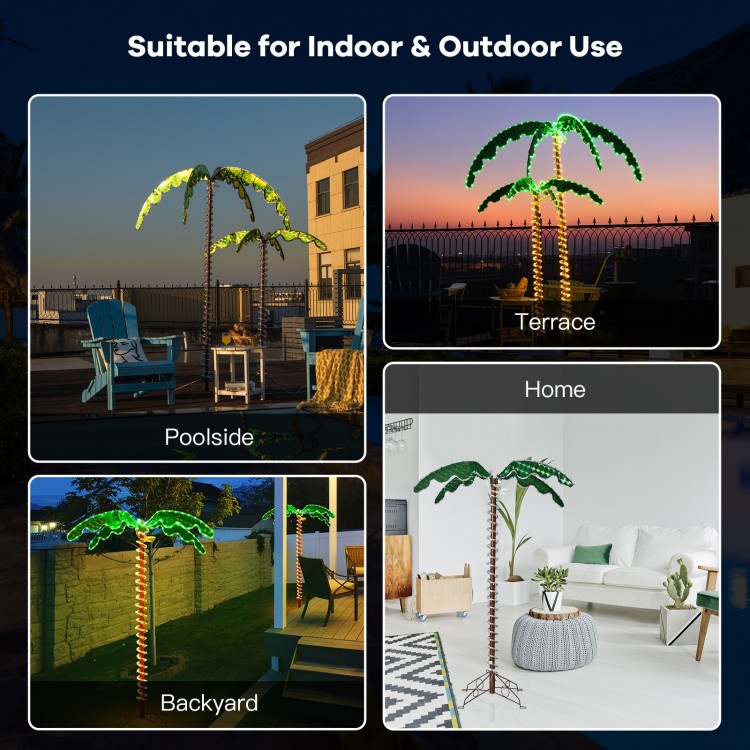 5 feet LED pre-lit palm tree decor with waterproof leaves, perfect for indoor and outdoor festive decorations.