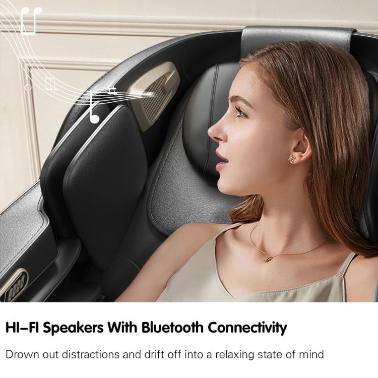 Full body zero gravity massage chair with Bluetooth speakers, SL track, and heat for ultimate relaxation and comfort.