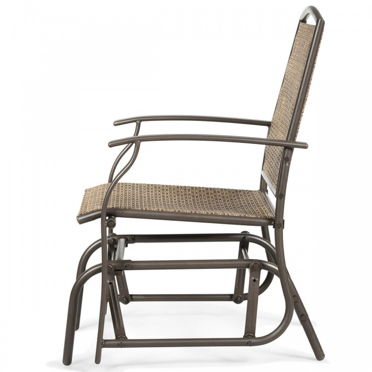 Side view of the Steel Frame Garden Swing Glider Chair with breathable fabric seat, perfect for outdoor relaxation.
