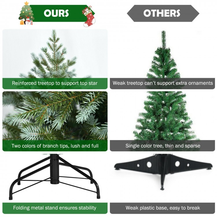 7 feet artificial Christmas tree with 1260 mixed PE and PVC tips, featuring a sturdy metal base for stability.