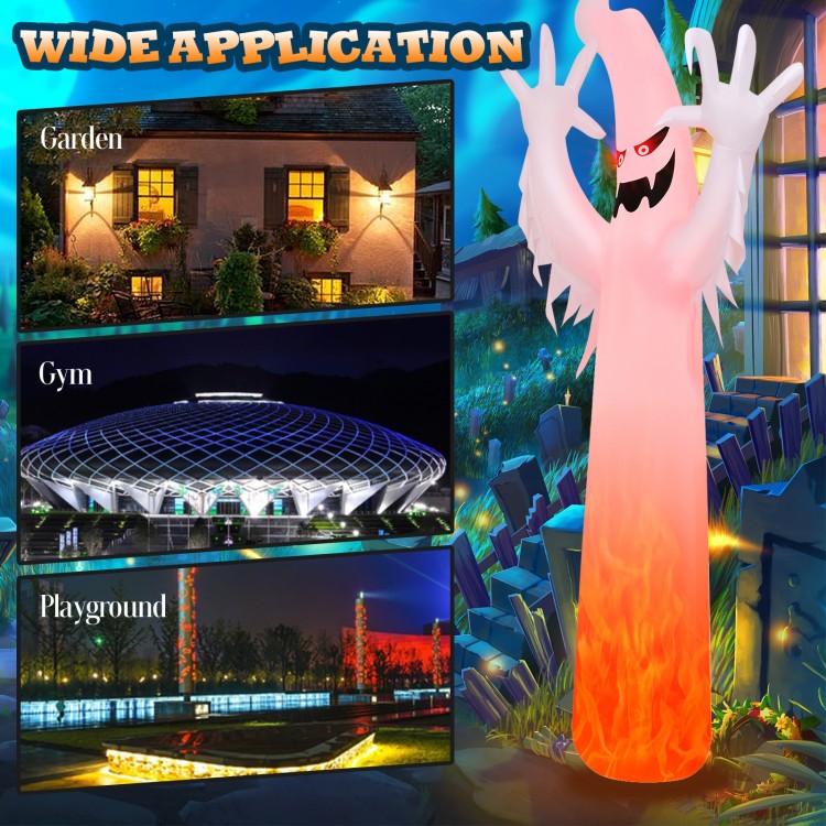 12 feet Halloween inflatable ghost decoration with built-in LED lights, ideal for garden, gym, or playground displays.