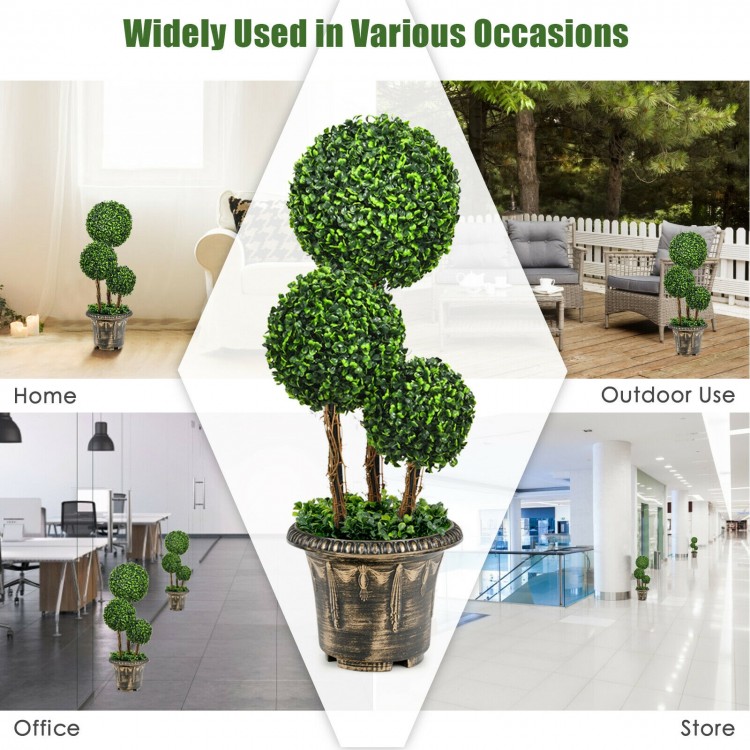 30-inch artificial topiary triple ball tree with UV protection, ideal for indoor and outdoor decoration in various.