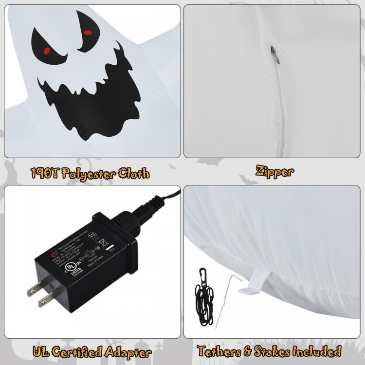 12 feet Halloween inflatable spooky ghost with LED lights, made of waterproof 190T polyester, includes stakes and.