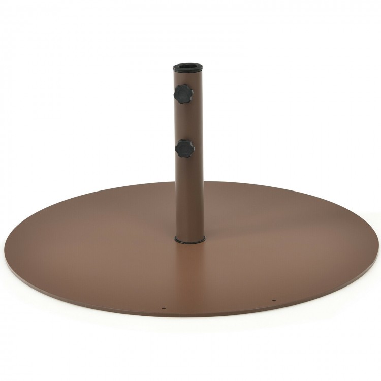 29.5-inch outdoor steel market umbrella base stand with a 50lbs weight for stability in windy conditions.