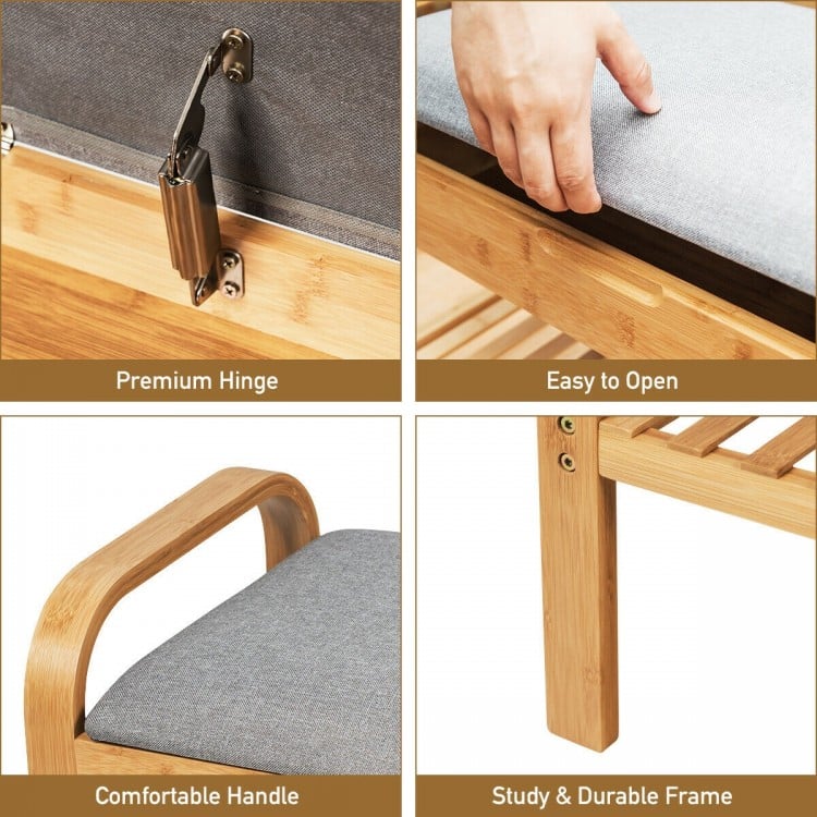 Bamboo shoe rack bench with premium hinge, comfortable handle, and sturdy frame, perfect for entryway storage.