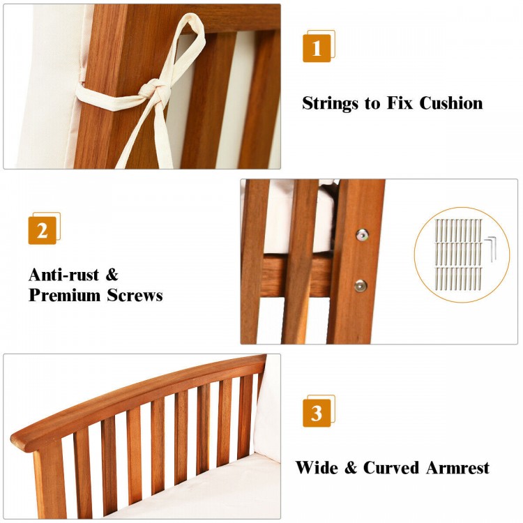 Detail of the wide and curved armrest on the 4PCS patio solid wood furniture set, featuring premium acacia wood.
