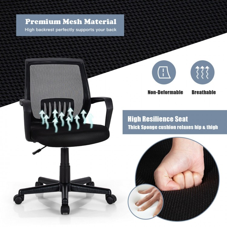 Mid-back mesh executive chair with lumbar support, adjustable height, and breathable fabric for office or home use.