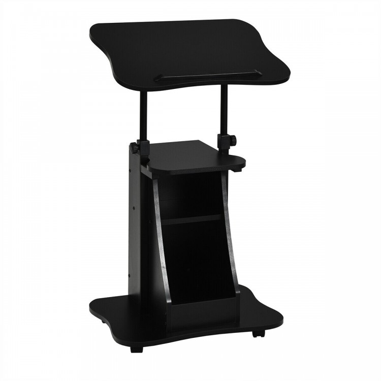 Mobile Podium Stand Height Adjustable Laptop Cart with Tilting Tabletop and Storage Compartments - Gallery View 1 of 13