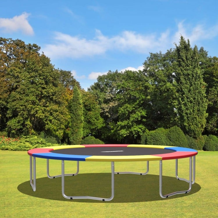 10Ft multicolor waterproof safety trampoline with a protective pad for outdoor use, ensuring safety during play.