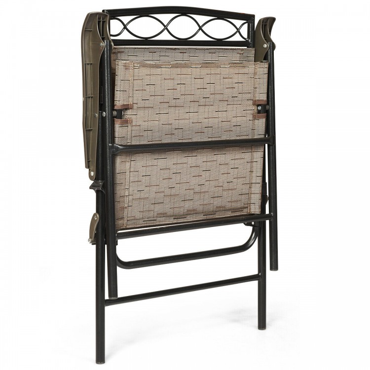 Folding patio chair with breathable fabric and heavy-duty steel frame, perfect for outdoor activities and easy storage.