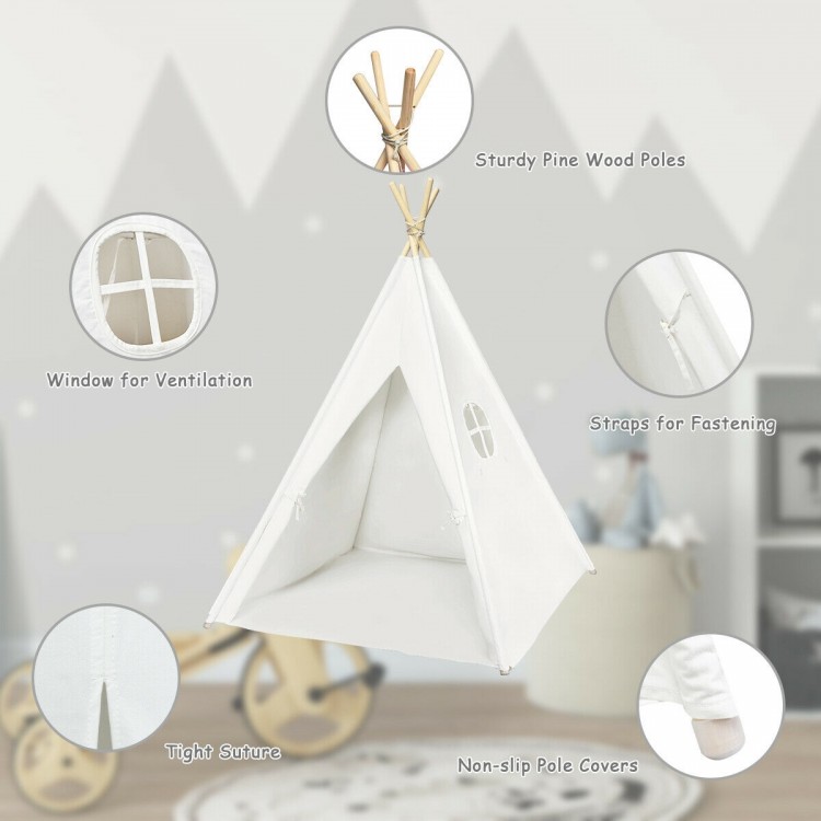 Portable 5.5 ft cotton kids' play tent with sturdy pine poles, side window for ventilation, ideal for indoor and.