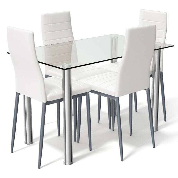Close-up view of a white PVC leather dining chair with a high back, designed for comfort in modern dining settings.